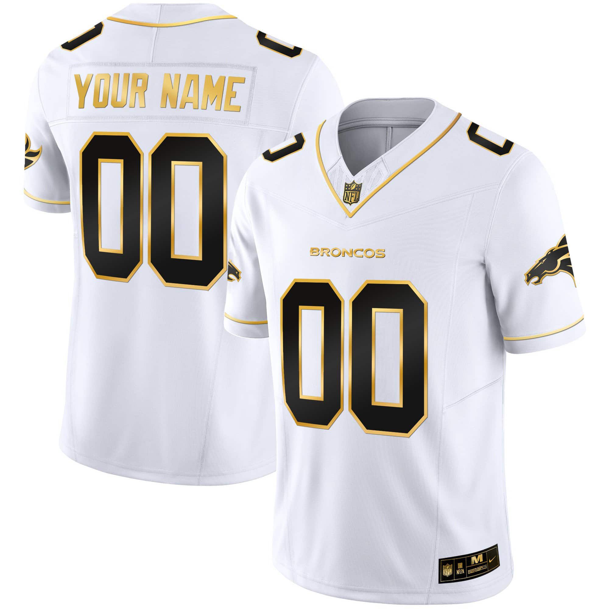 Men Denver Broncos White Gold 2024 Nike Vapor Limited Custom NFL Jersey